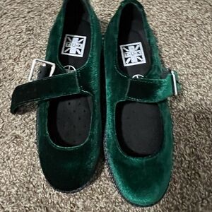 T.U.K Green Velvet Flats with Buckle